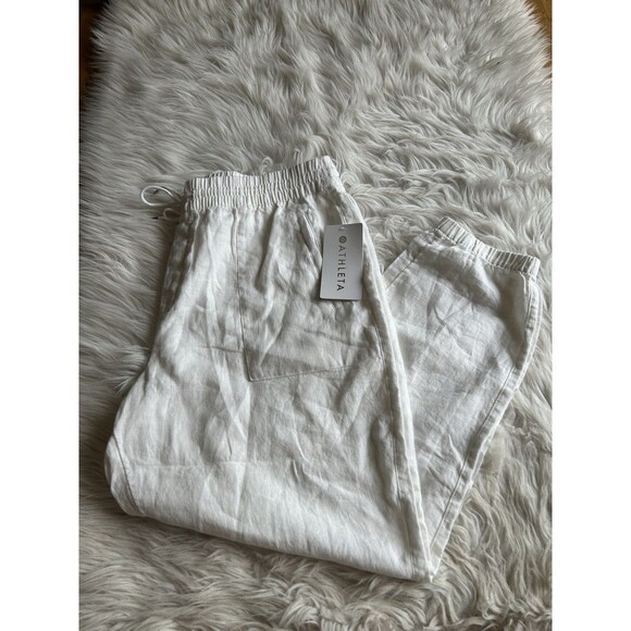 Athleta Women’s XL White Retreat 100% Linen Joggers High Rise NEW Beachy - Picture 9 of 13